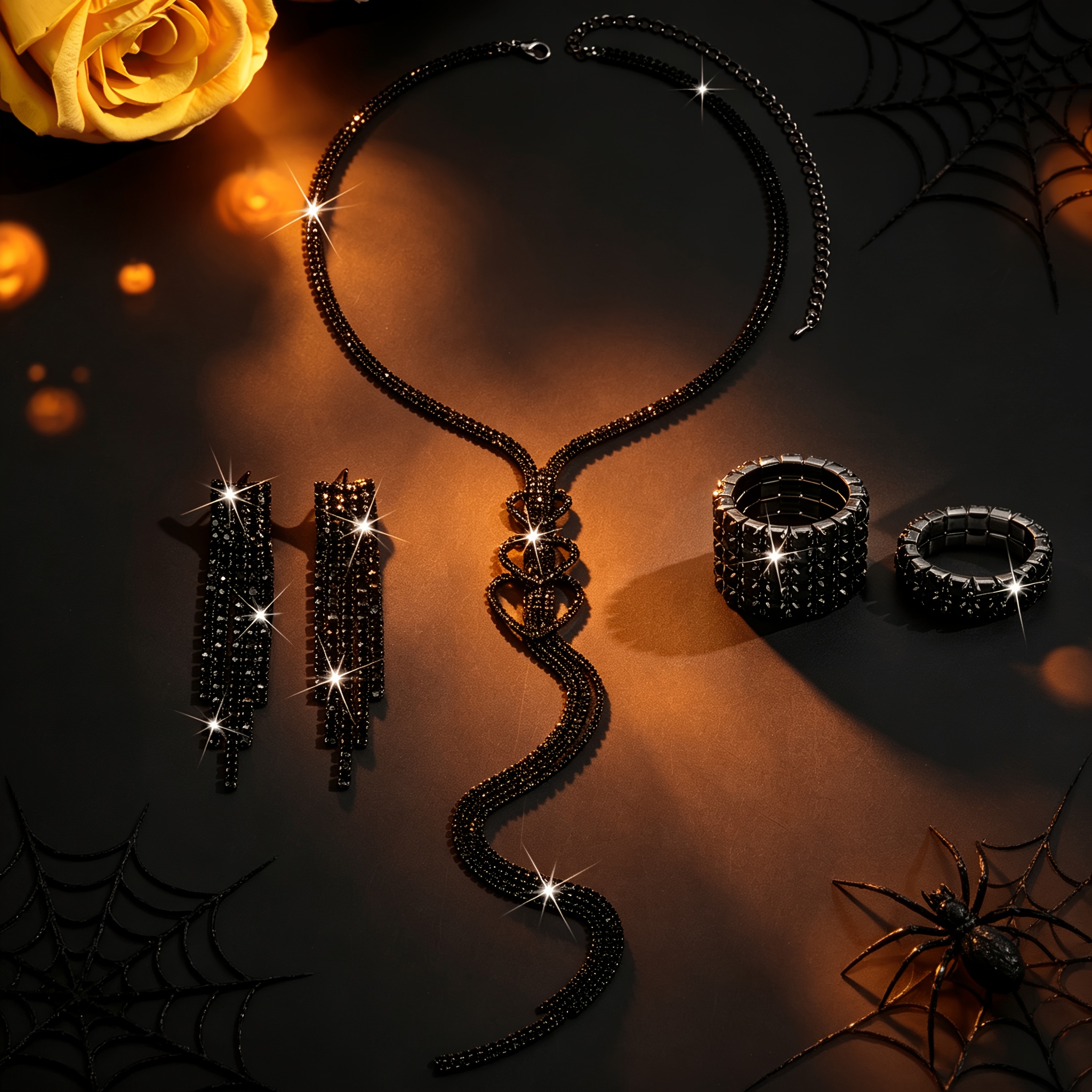 5pc Women's Elegant Jewellery Set, Y-Shaped Necklace & Tassel Earrings